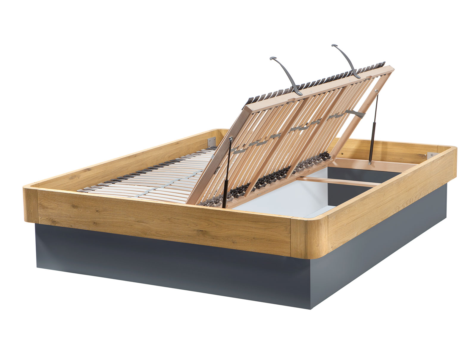 Oak-Line Practico -Ron Box 25, Breite 160 cm, Farbe anthracit, Eckteile Eiche natur, gebürstet, geölt