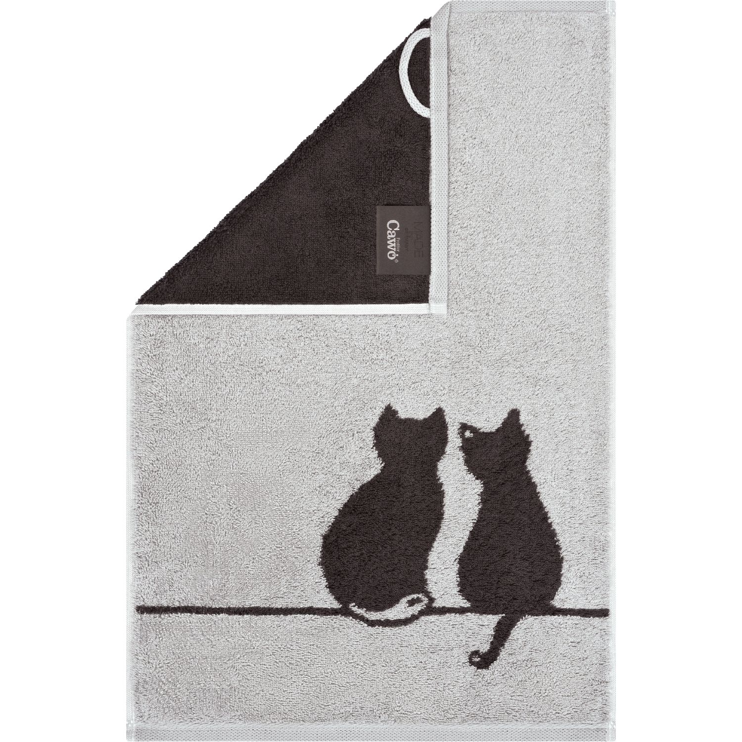 Cawö " You & Me" Gästetuch (Cute Cats Edition) - Platin-Basalt