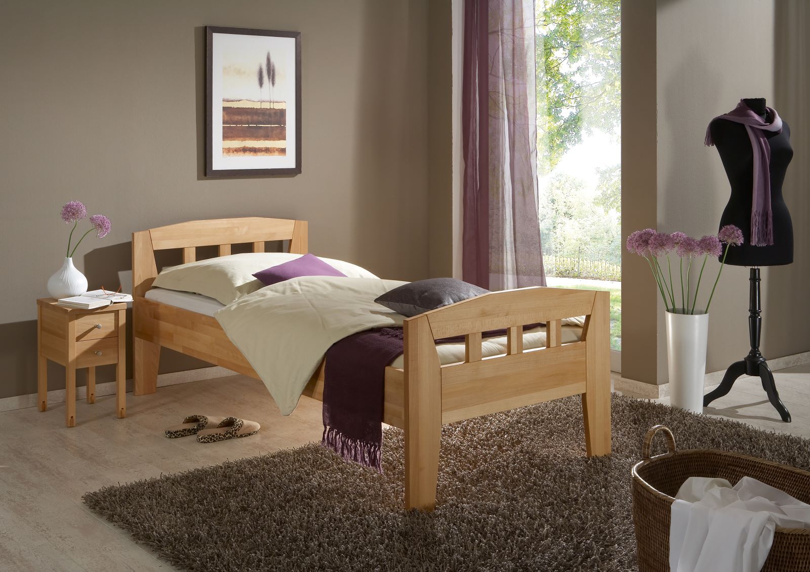 Comfortbett II mit erhöhtem Fußteil, Buche massiv geölt, parkettverleimt