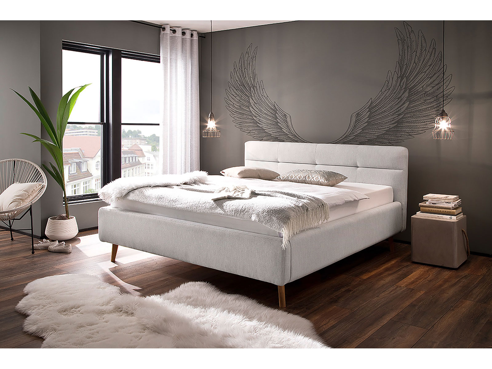 Polsterbett Lotte, Farbe Hellgrau