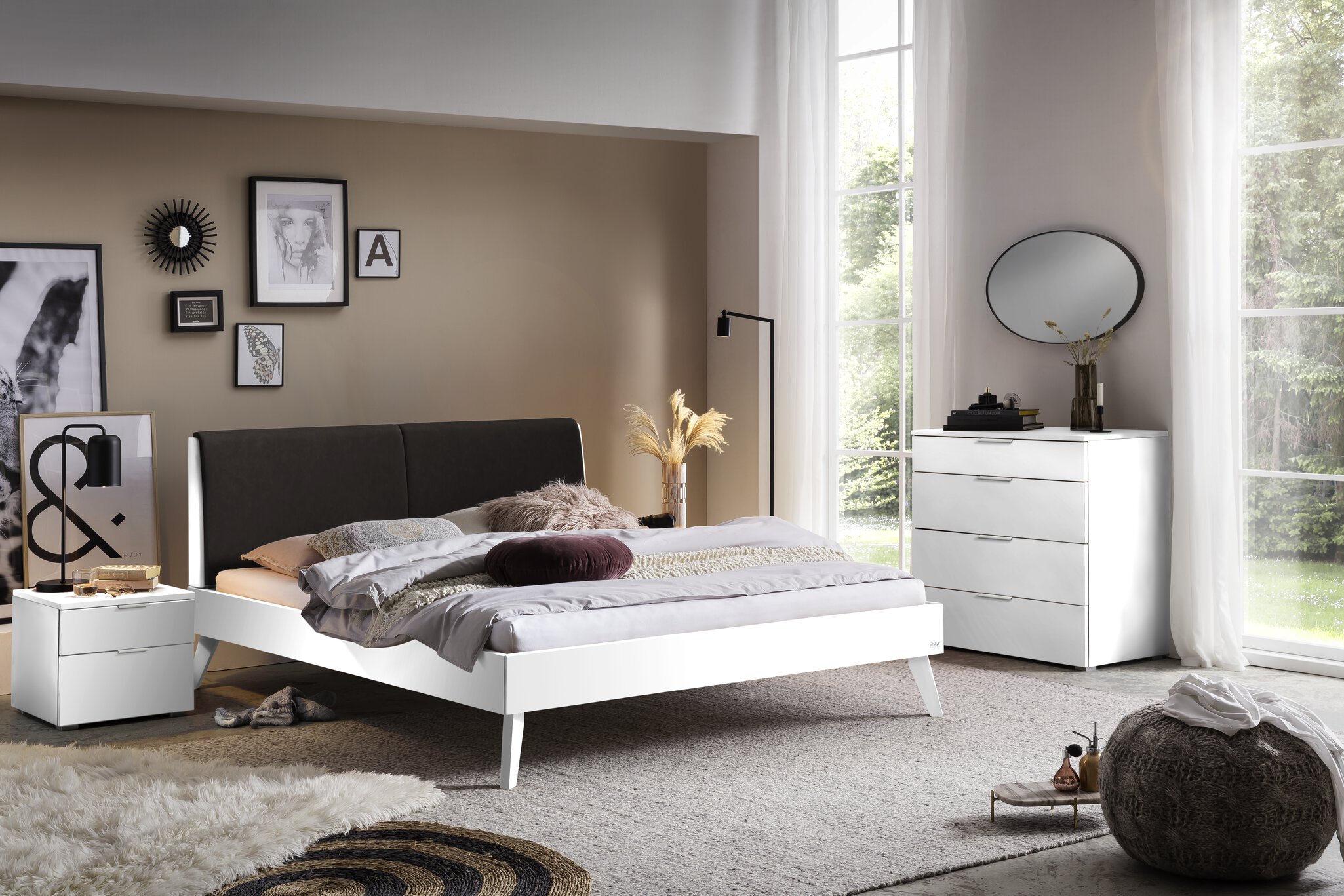 Buche Weiss deckend, lackiert, Bettrahmen Weiss deckend, lackiert, MDF