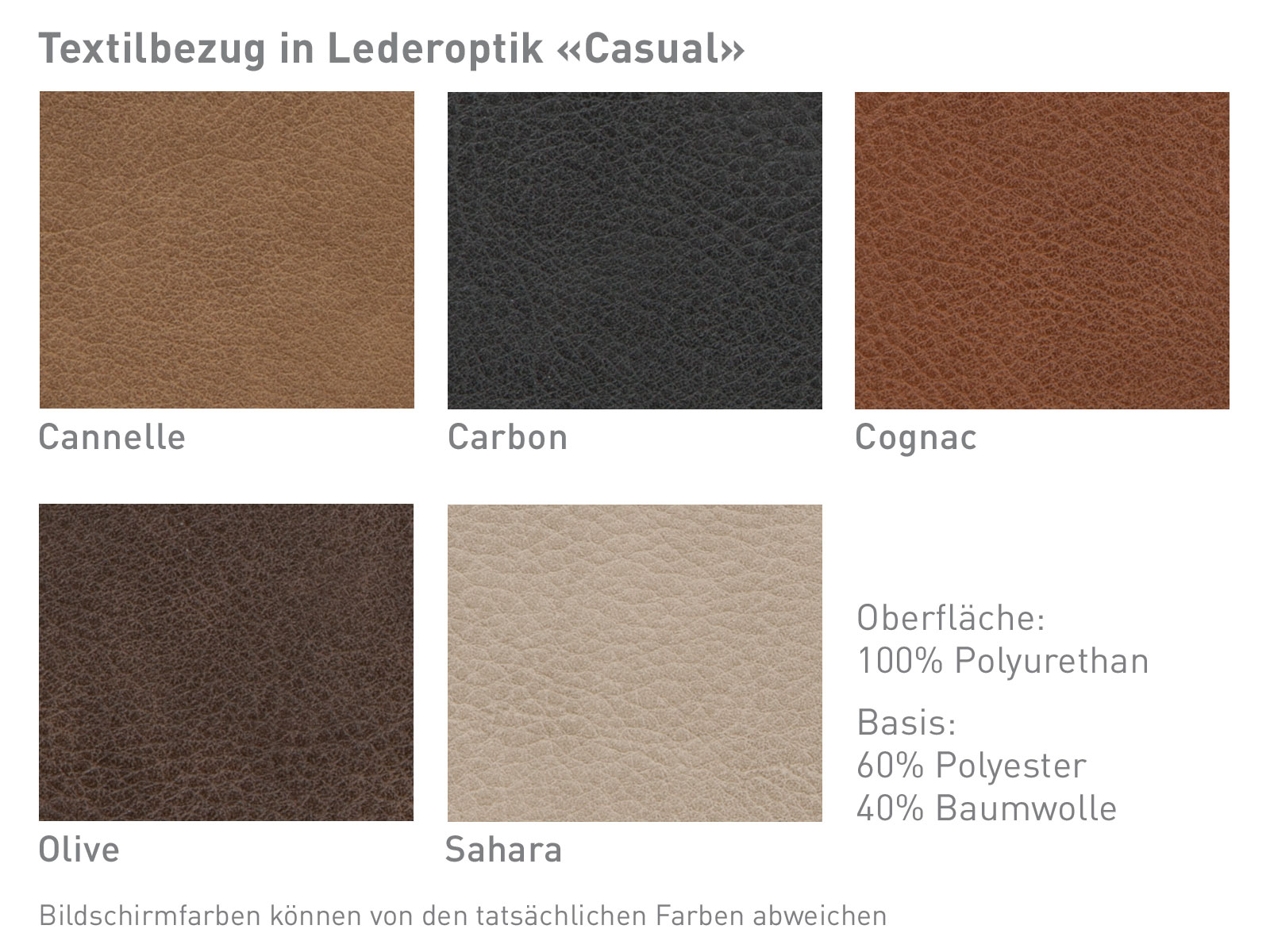 Farbkarte Kunstleder Casual