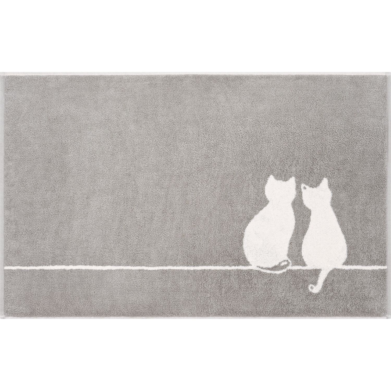 Cawö "You & Me" Badematte (Cute Cats Edition) - Platin-Weiß (Vorderseite)