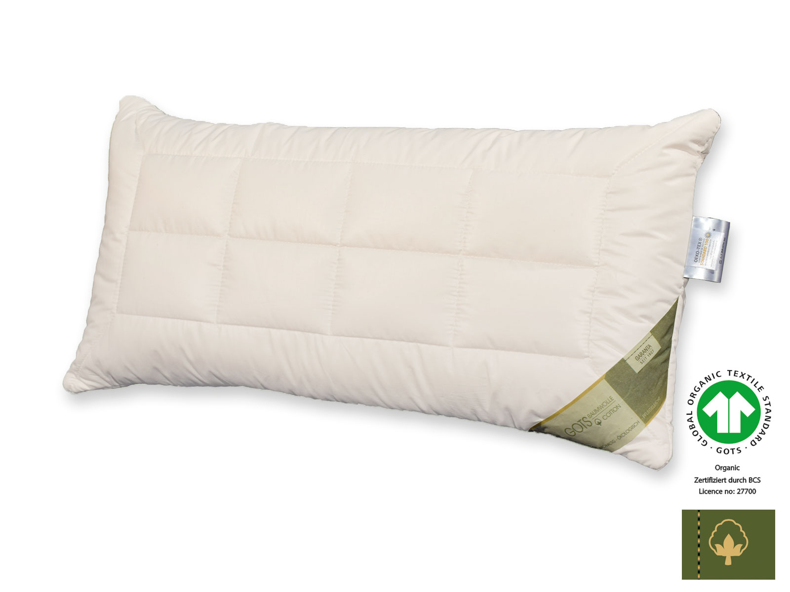 Bio-Cotton GOTS organic Kopfkissen mit Schurwollkugeln, 40 x 80 cm