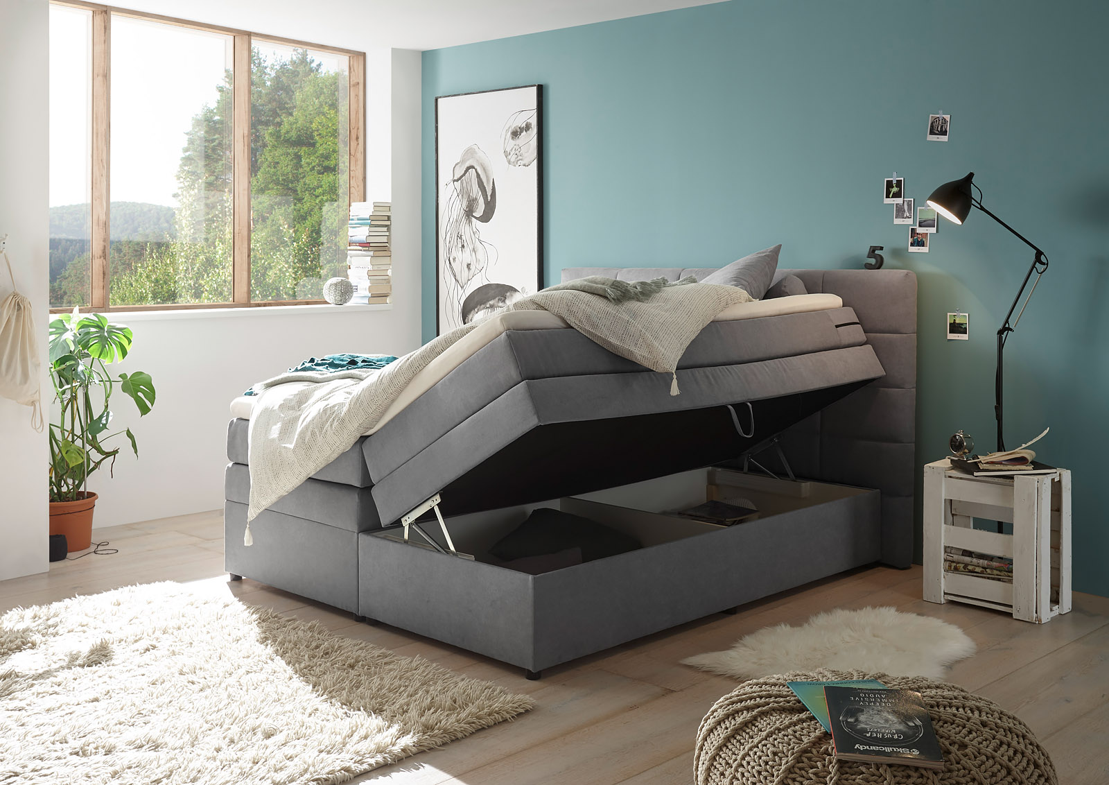 Boxspringbett Tacoma 4, Gr. 1601/80 x 200 cm, Farbe light Grey